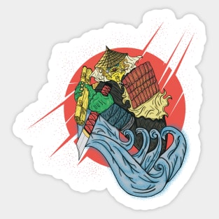 Samurai warrior with tanto & scrolls Sticker